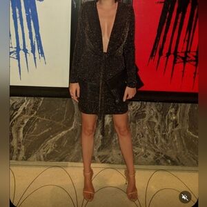 Dark Gold Shimmer Black and Gold Cocktail Dress